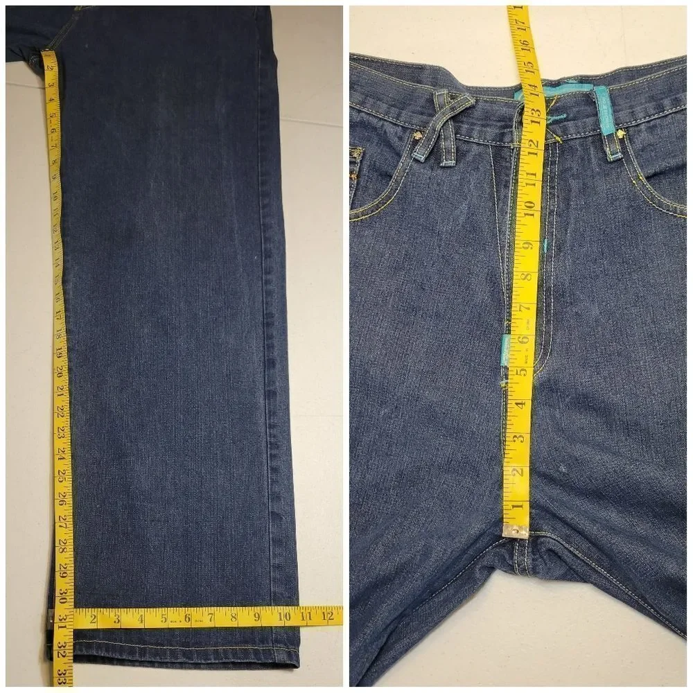 LRG Colorful Embroidered Wide Leg Baggy Denim Jeans